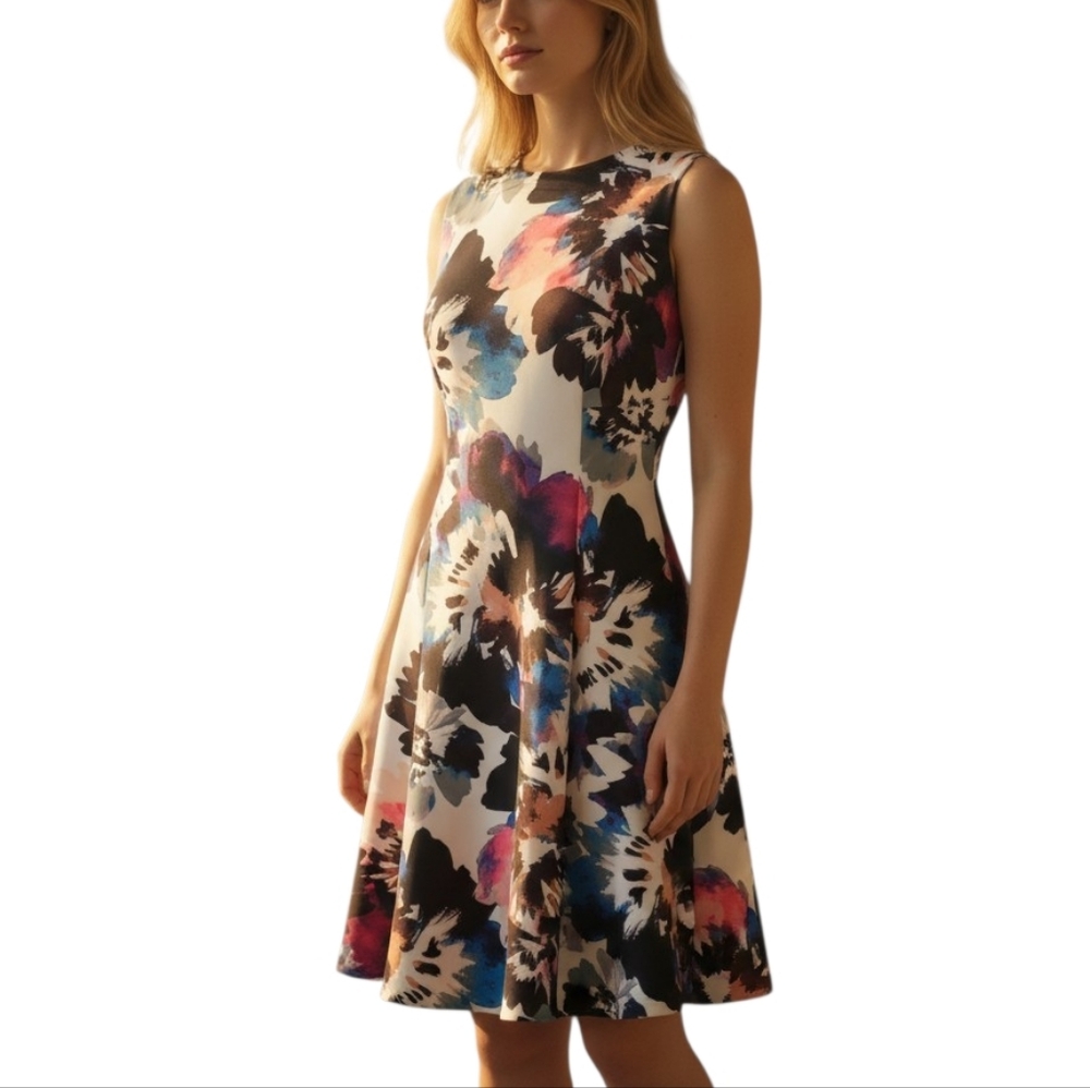Like New DKNY Floral Fit & Flare Dress Blue and Pink Size 2 - Picture 10 of 10